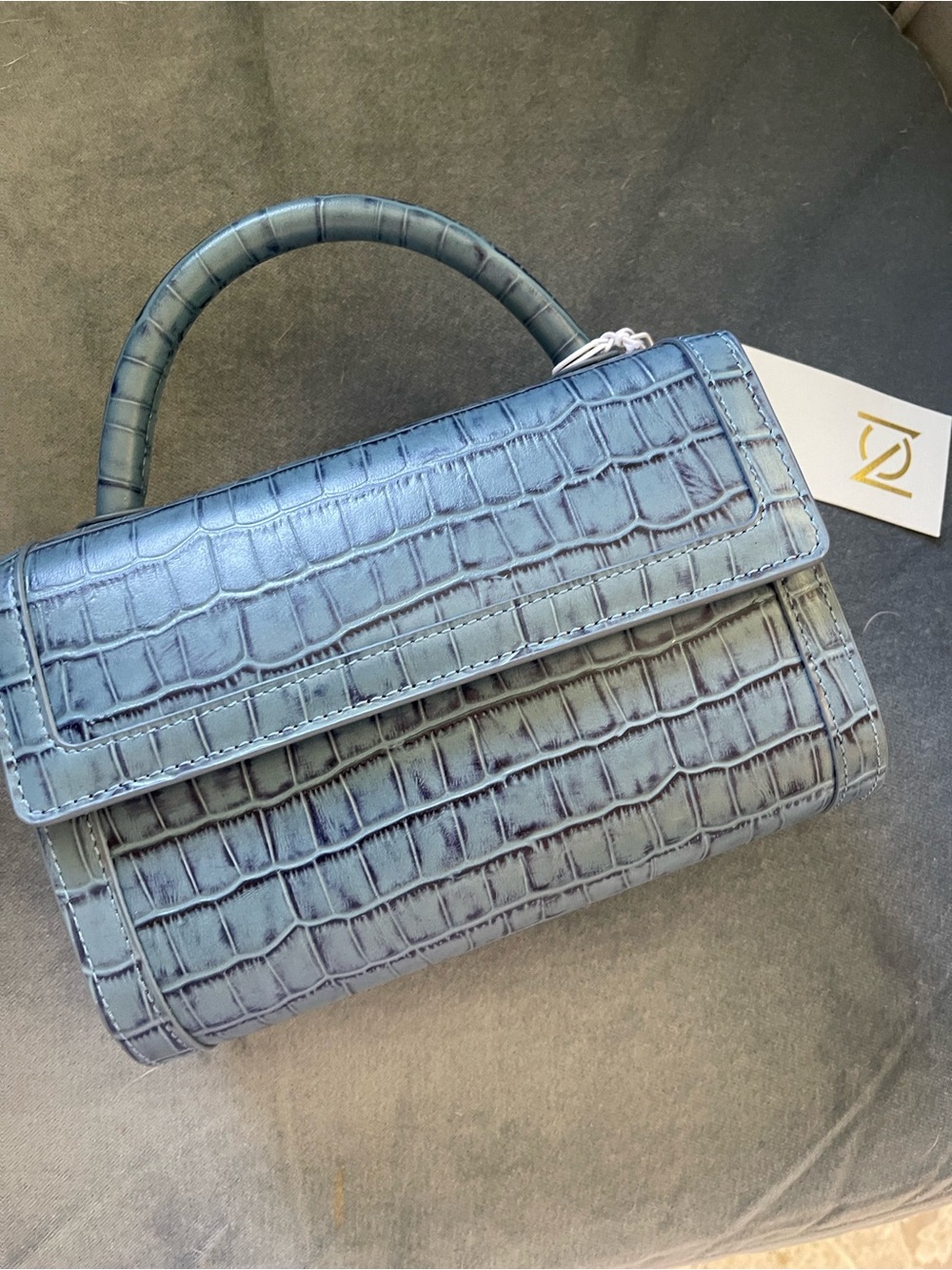 Croc-Embossed Top Handle Crossbody Bag in Blue